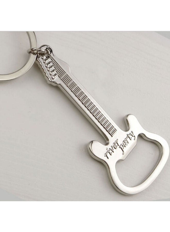 2-Piece Zinc Alloy Guitar Shaped Keychain Bottle Opener Silver 10 x 5 2centimeter