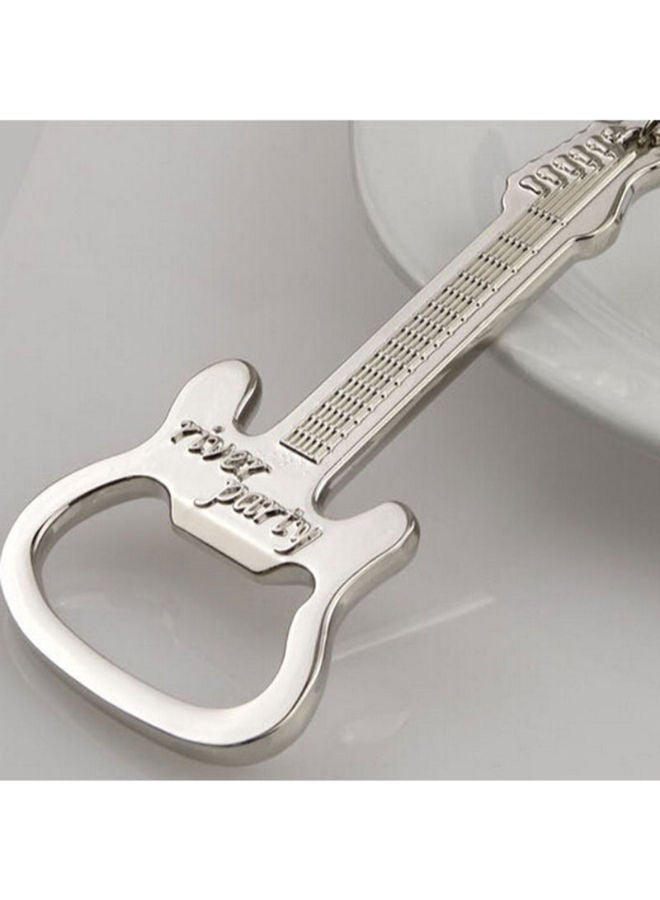 2-Piece Zinc Alloy Guitar Shaped Keychain Bottle Opener Silver 10 x 5 2centimeter