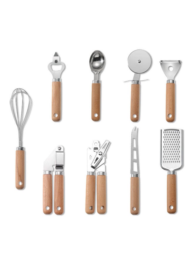 9-Piece Kitchen Gadget Set Silver/Wood