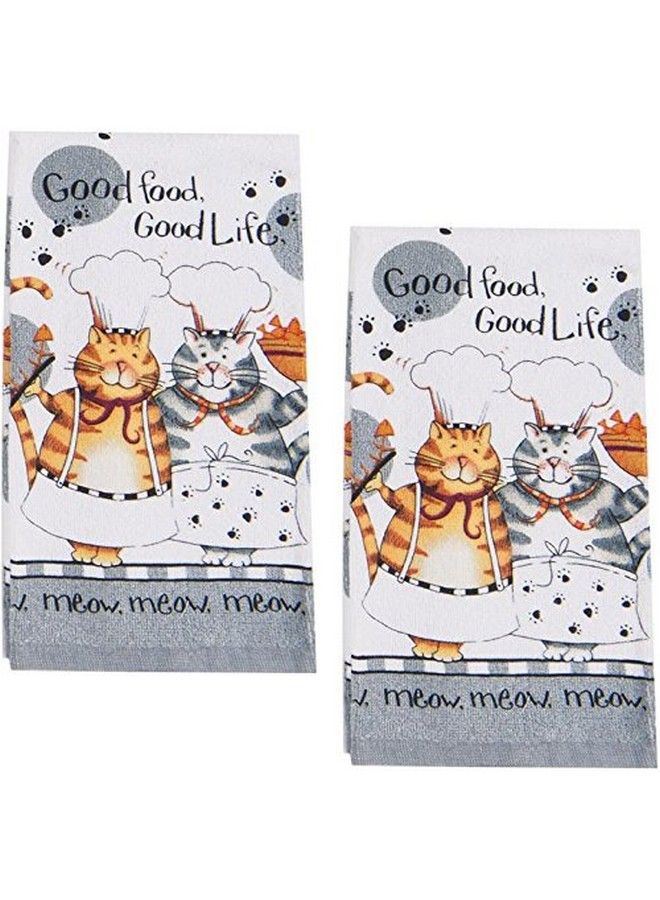 Happy Cat Kitchen Terrycloth Towel Set Of 2Grey