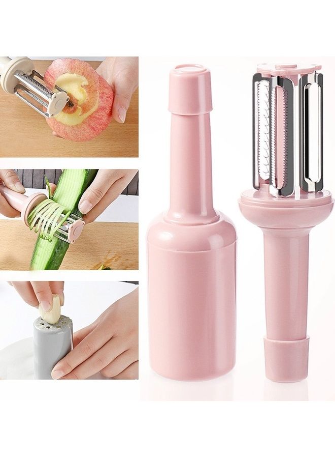 5 Pcs 3 in 1 Multifunctional Peeling Knife With Lid Pink 15 x 10 x 10cm