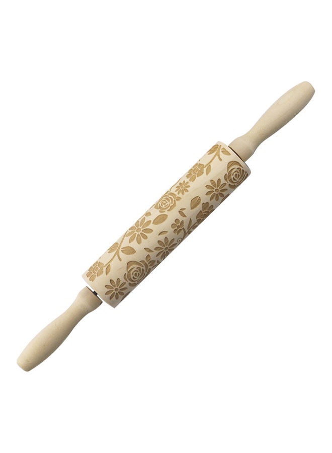 Bunny Pattern Wooden Rolling Pin Brown 35.00 x 4.00 x 4.00cm
