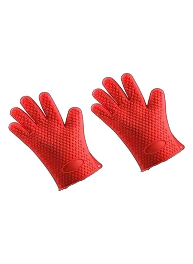 1 Pair Of Microwave Oven Silicone Glove, Red