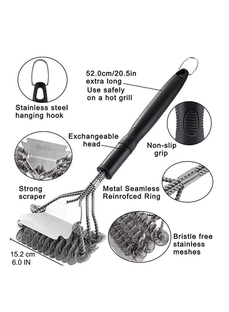 Grill Brush with Scraper 18 Inch Two Kinds of Exchangeable Brush Head at Carrying Bag - Safe Wire Stainless Steel BBQ Brush - Barbecue Cleaning Grill Brush for Gas/Charcoal Grilling Grates