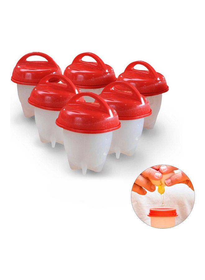 6-Piece Hard And Soft Silicone Egg Poacher Red/White 6 x 10 x 16.5cm