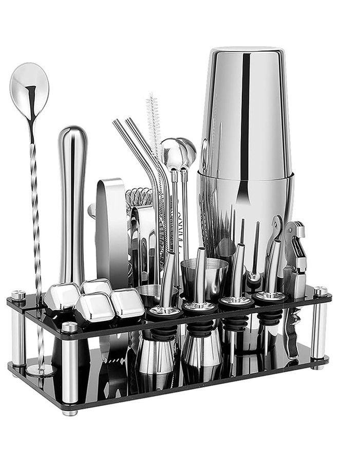 23-Piece Boston Stainless Steel Cocktail Shaker Bartender Kit Silver/Black 14x10.5x28cm