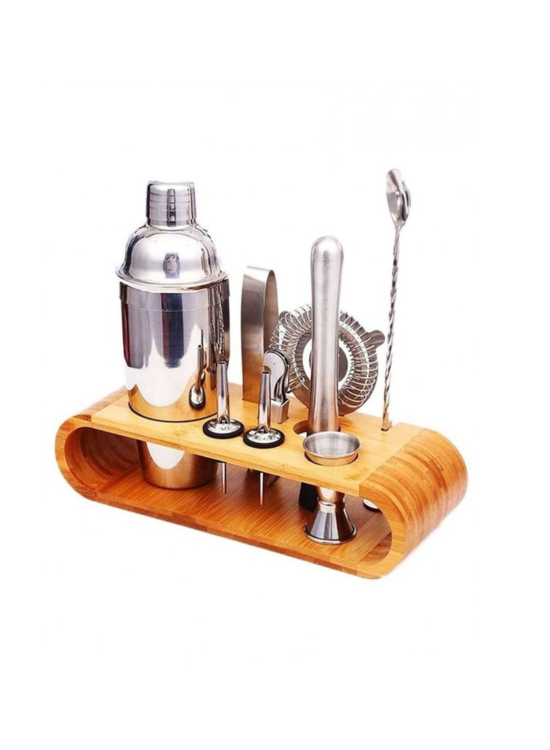 Cocktail Shaker set-9piece with wooden base