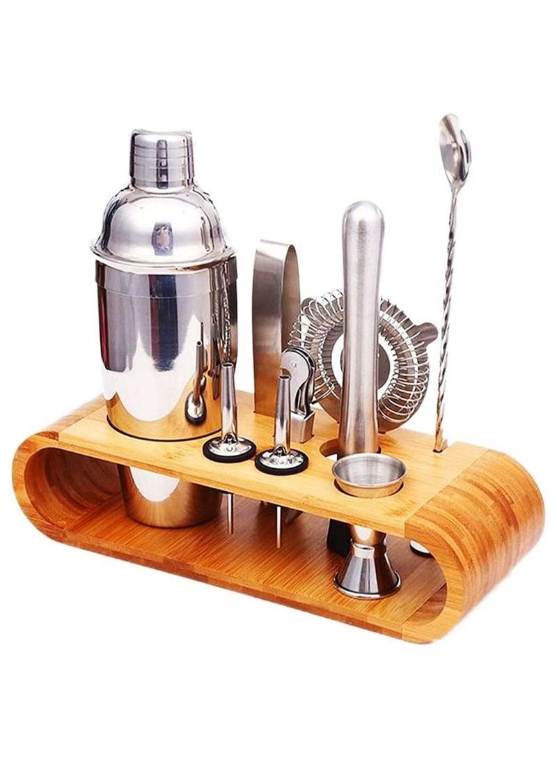 9-Piece Cocktail Shaker Stainless Steel Bartender Tool Mixer with Stylish Bamboo Stand,Perfect Home Bartending Kit and Martini Cocktail Shaker Set 550ml