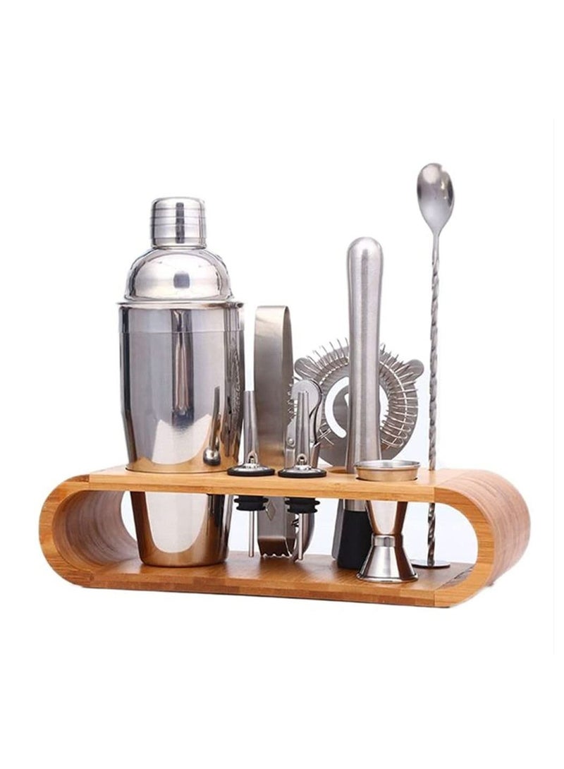 9-Piece Cocktail Shaker Stainless Steel Bartender Tool Mixer with Stylish Bamboo Stand,Perfect Home Bartending Kit and Martini Cocktail Shaker Set 550ml