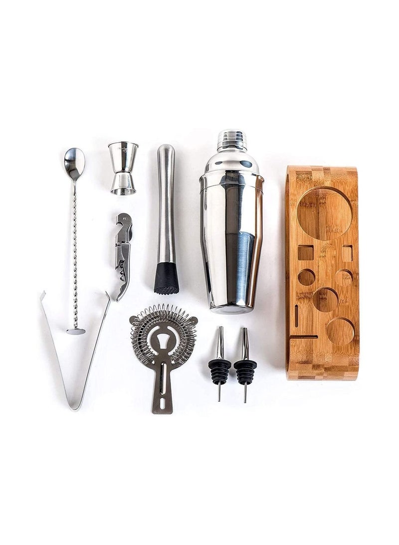 9-Piece Cocktail Shaker Stainless Steel Bartender Tool Mixer with Stylish Bamboo Stand,Perfect Home Bartending Kit and Martini Cocktail Shaker Set 550ml