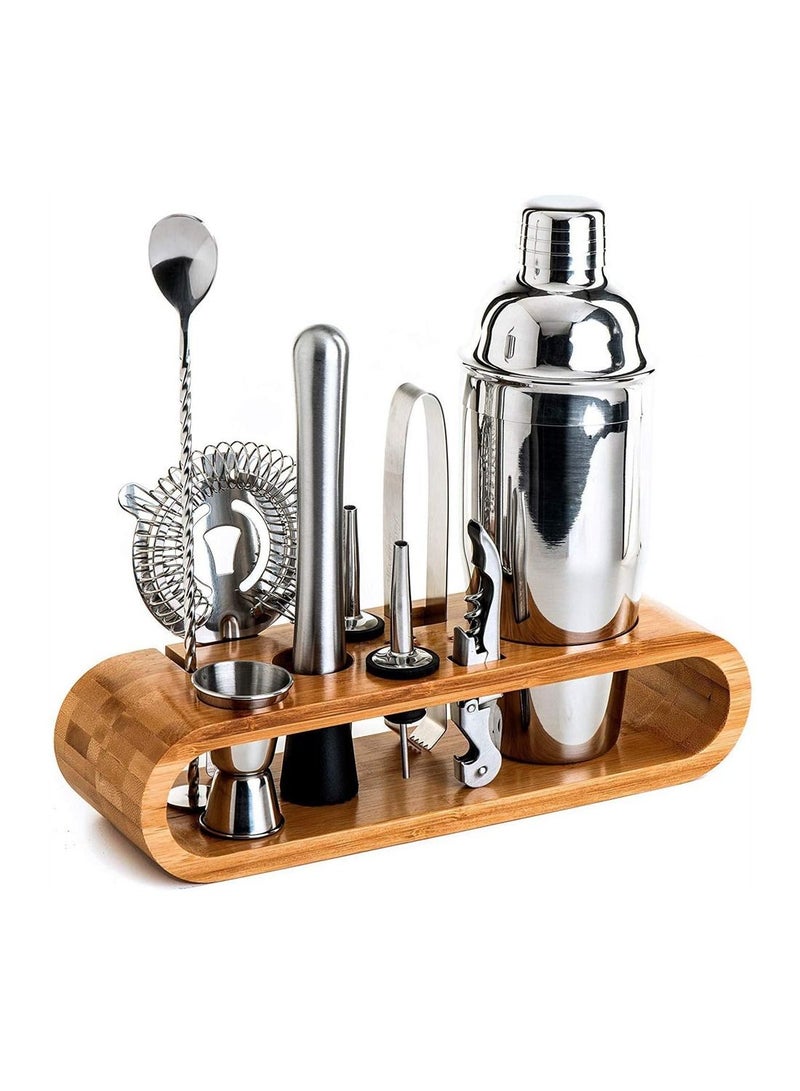 9-Piece Bartender Cocktail Shaker Set With Stand Silver/Brown