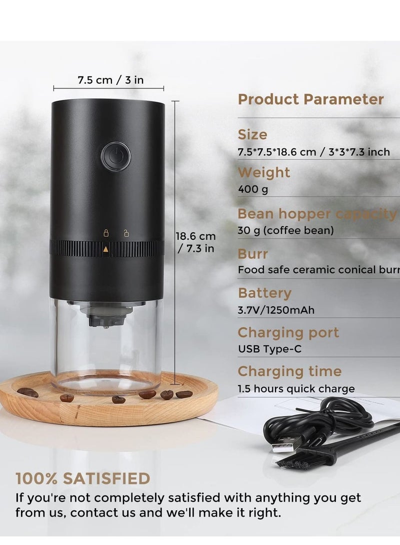 Portable Electric Burr Coffee Grinder, 4 Cups Small Automatic Conical Grinder Bean with Muli Grind Setting, USB Rechargeable, Cleaning Brush Included, Black