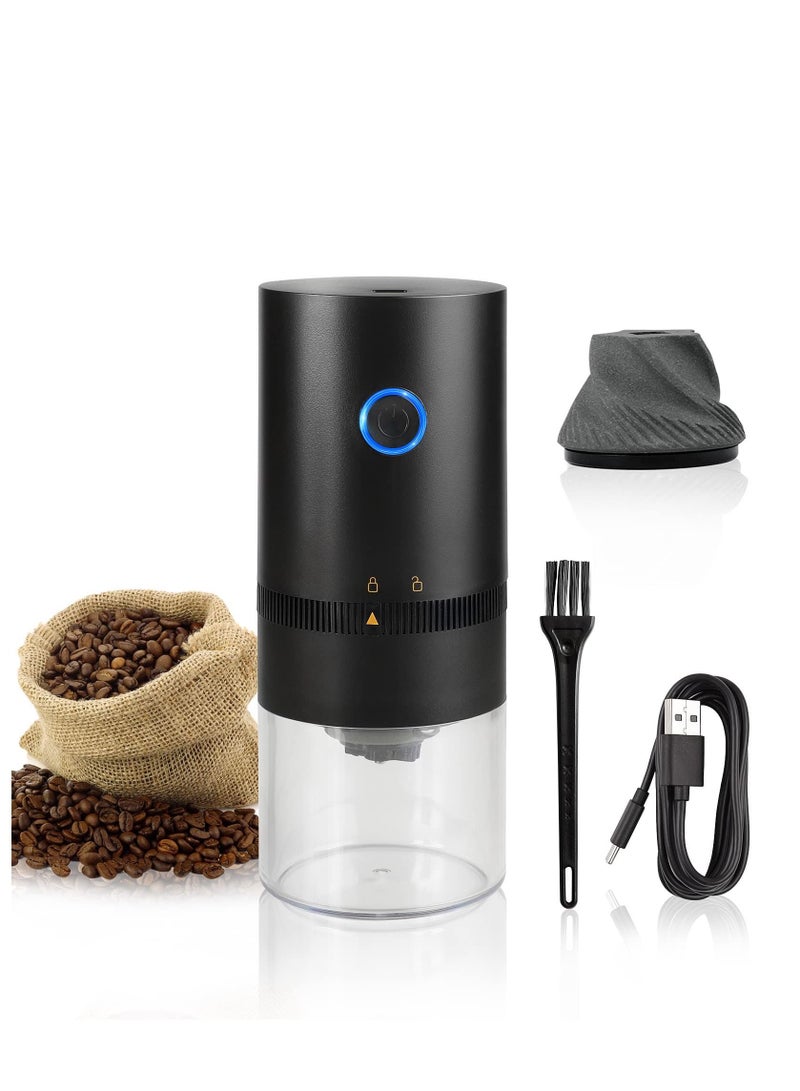 Portable Electric Burr Coffee Grinder, 4 Cups Small Automatic Conical Grinder Bean with Muli Grind Setting, USB Rechargeable, Cleaning Brush Included, Black