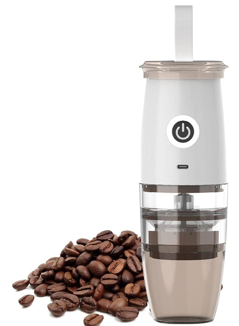 Portable Electric Coffee Bean Grinder, Adjustable Automatic Conical Burr Grinder with 5 Precise Grind Settings for Espresso/Drip/Pour Over/French Press (White)