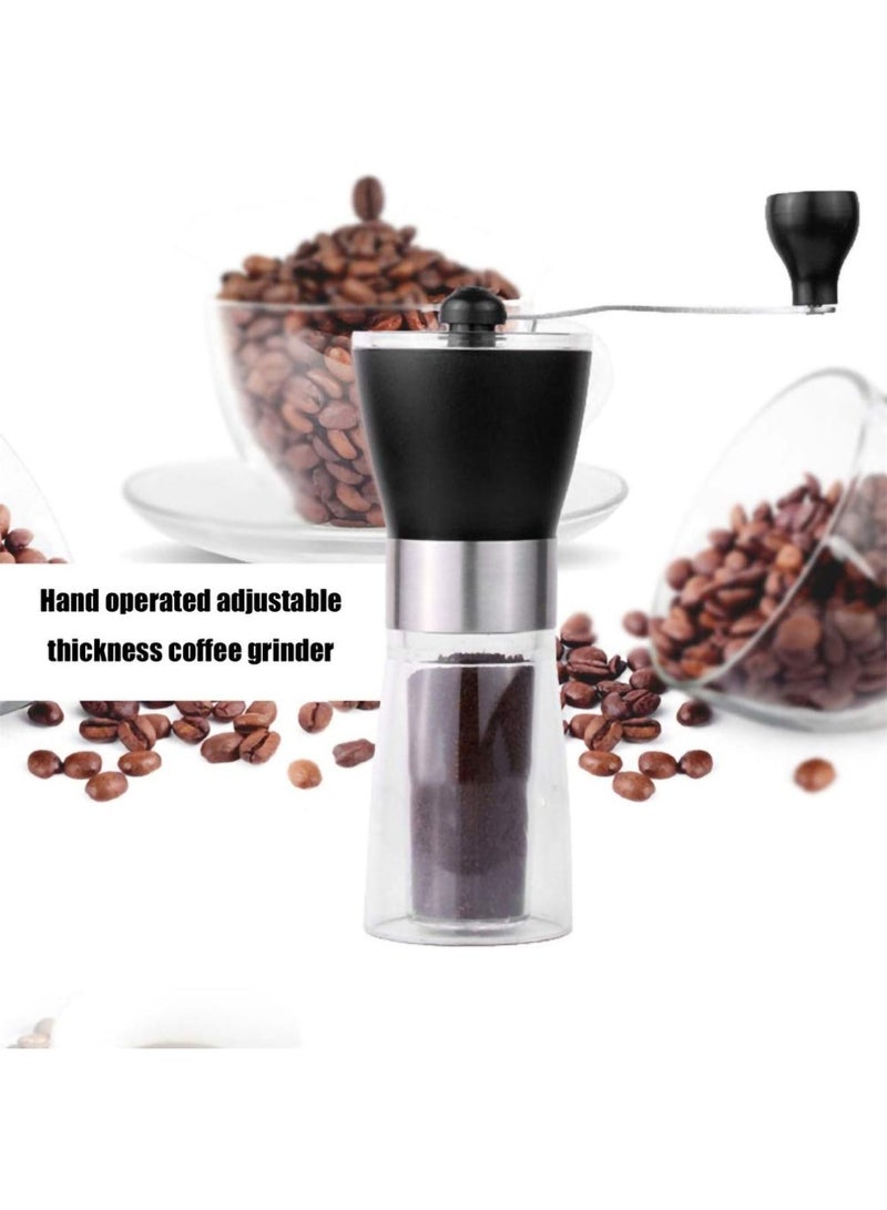 Manual Coffee Grinder, Conical Burr Grinder Portable Hand Crank Bean Mill for Home and Travel (Black)