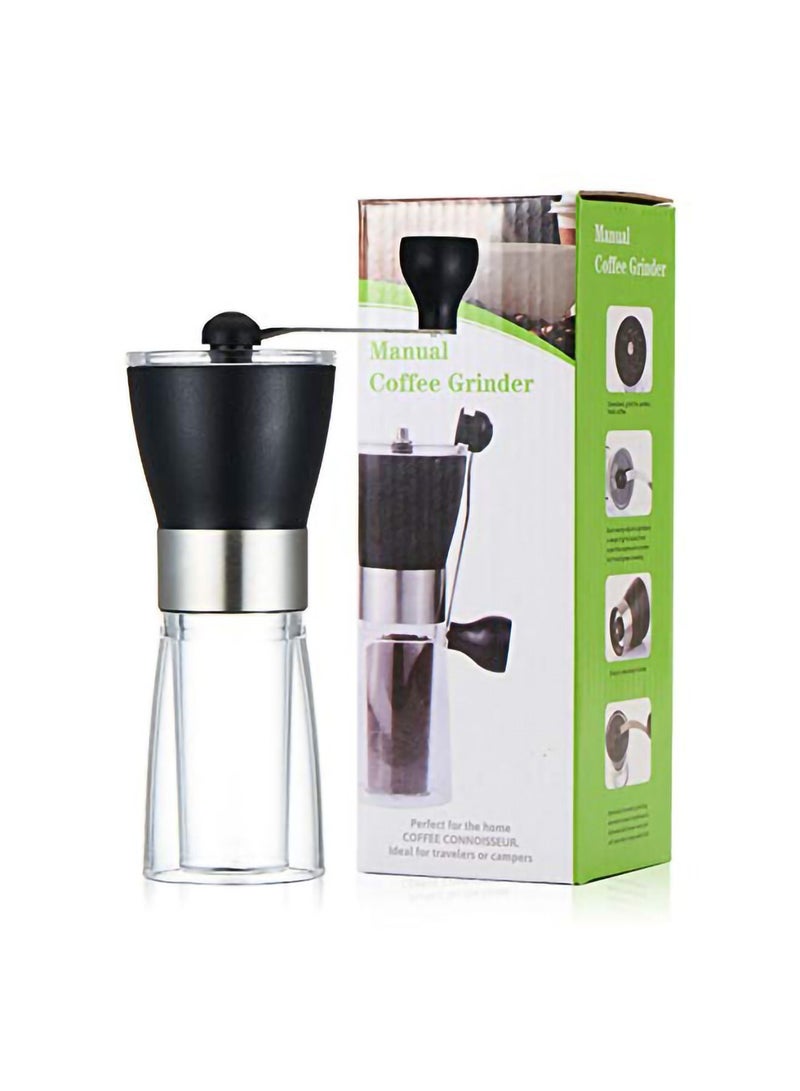 Manual Coffee Grinder, Conical Burr Grinder Portable Hand Crank Bean Mill for Home and Travel (Black)
