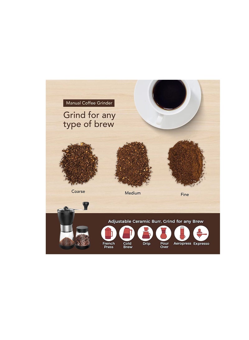 DMG Manual Coffee Grinder, Thickness Adjustable with Double Bearing and Ceramic Grinding Core Burr Made of Stainless Steel for Travel or Camping