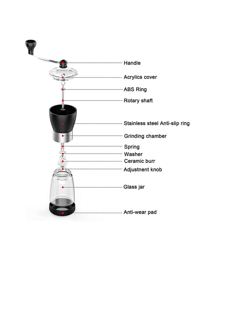 DMG Manual Coffee Grinder, Thickness Adjustable with Double Bearing and Ceramic Grinding Core Burr Made of Stainless Steel for Travel or Camping