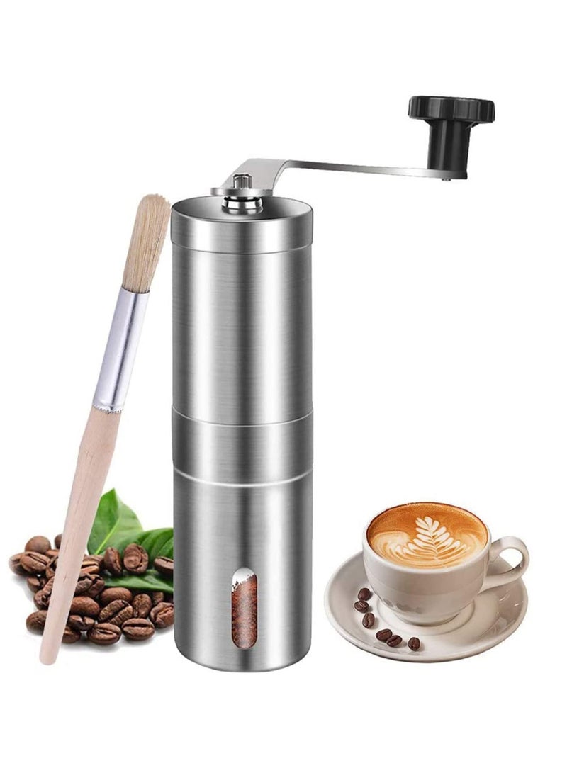 Manual Coffee Grinder, Stainless Steel Grinder with Adjustable Ceramic Conical Burr, Ideal for Home, Office, and Travelling, Come With A Spices Brush