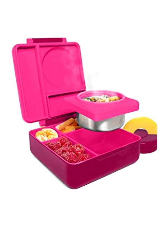 Insulated Bento Lunch Box With Thermos Food Jar Pink Berry 7x7inch