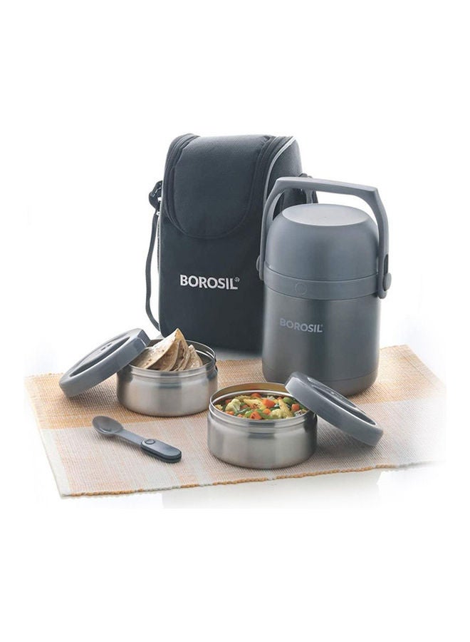 2 Layer Hot N Fresh Lunch Box Silver 16x16x25cm