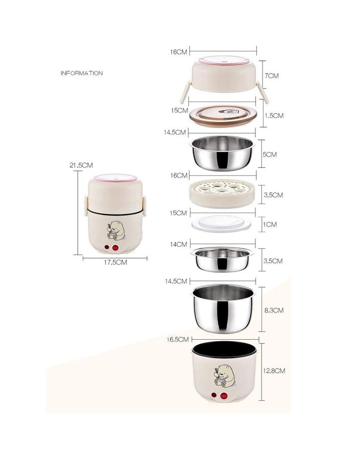Stainless Steel Electric Lunch Box Beige 2000ml