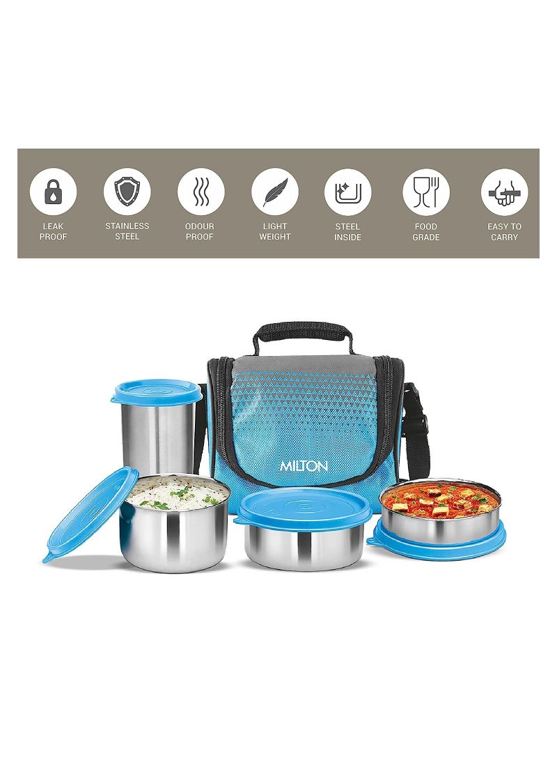 Tasty 3 Stainless Steel Combo Lunch Box With Tumbler Cyan