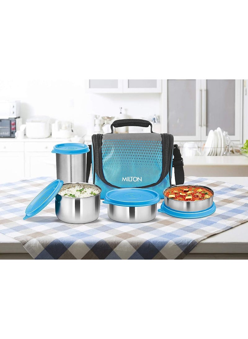 Tasty 3 Stainless Steel Combo Lunch Box With Tumbler Cyan