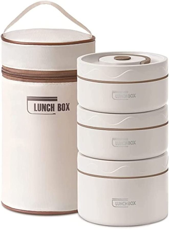 Microwaveable  3 Tier Thermal Lunch Box  Portable Insulated Lunch Containers With Bag, Leakproof Stackable Stainless Steel Food Container For Adults Kids