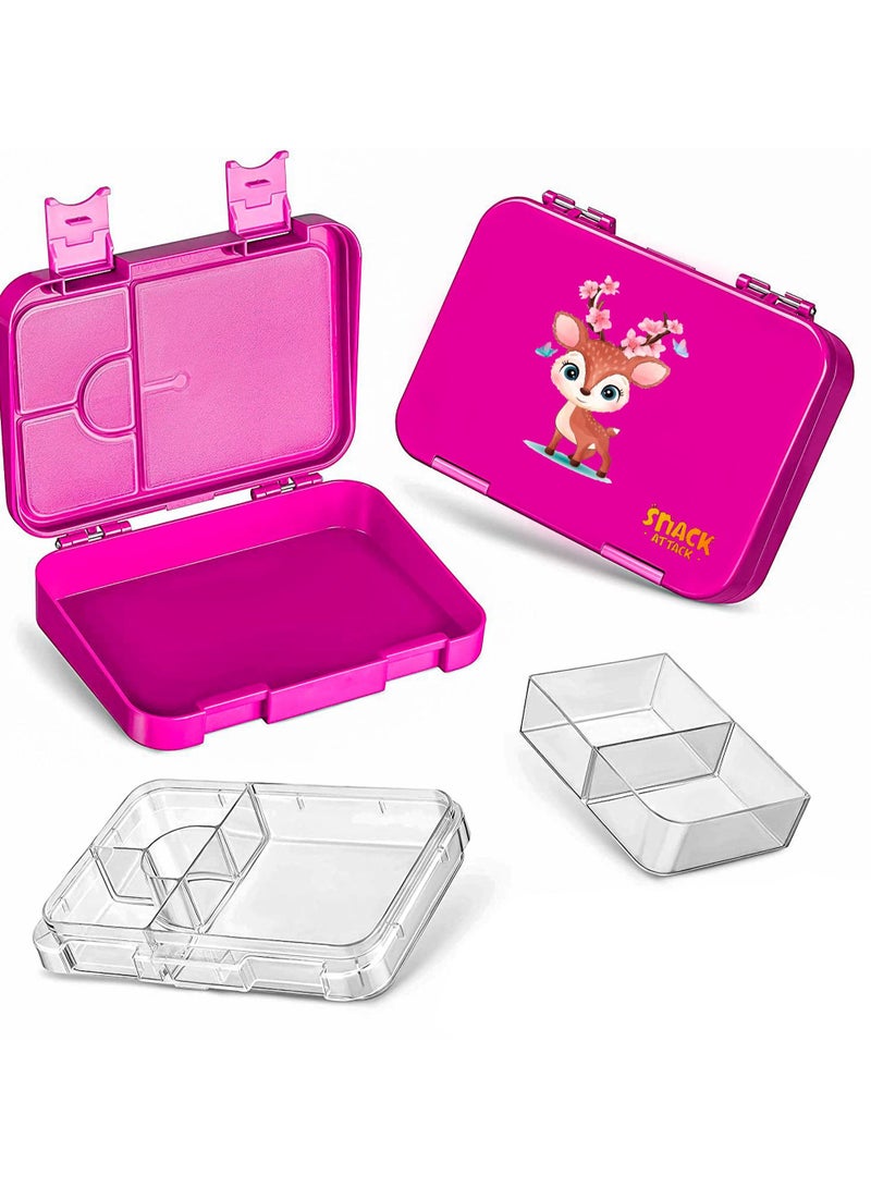 Lunch Box Bento style Purple Color for Kids|4 & 6 Convertible Compartments| BPA FREE| LEAK PROOF| Dishwasher Safe | Back to School Season |Food Graded Materials| Made of Triton| Deer