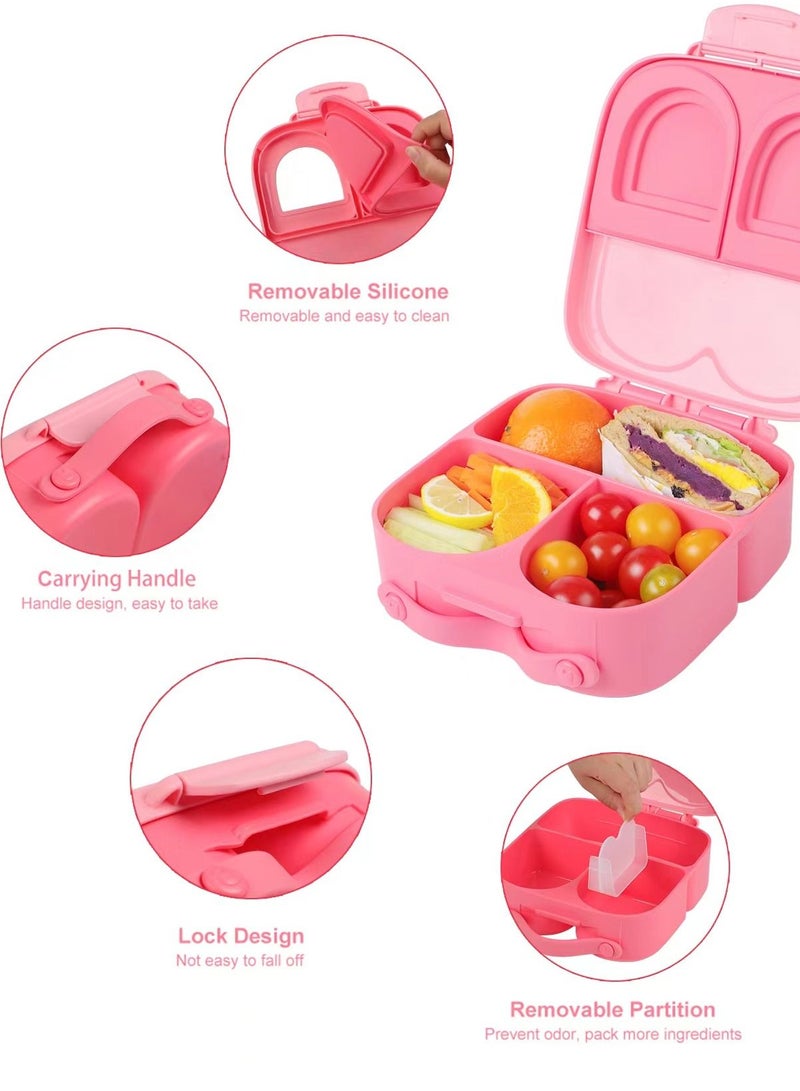 Children's Food Bowl Lunch Box Set Portable Tableware-Pink
