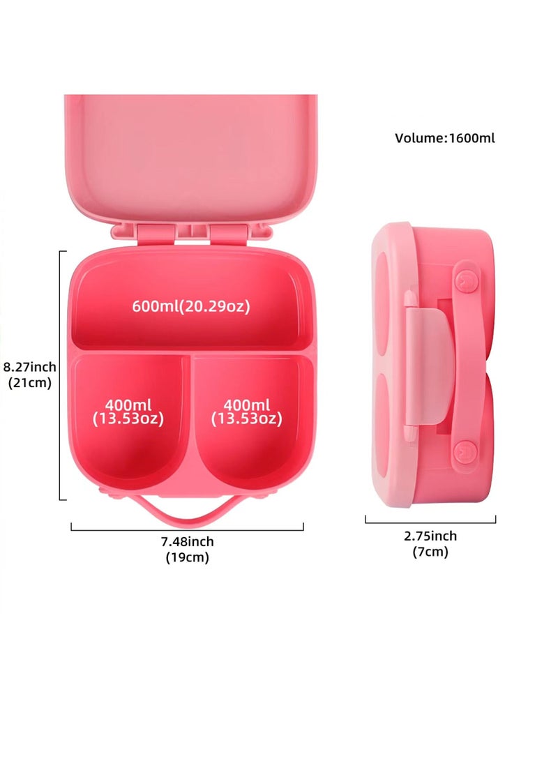 Children's Food Bowl Lunch Box Set Portable Tableware-Pink