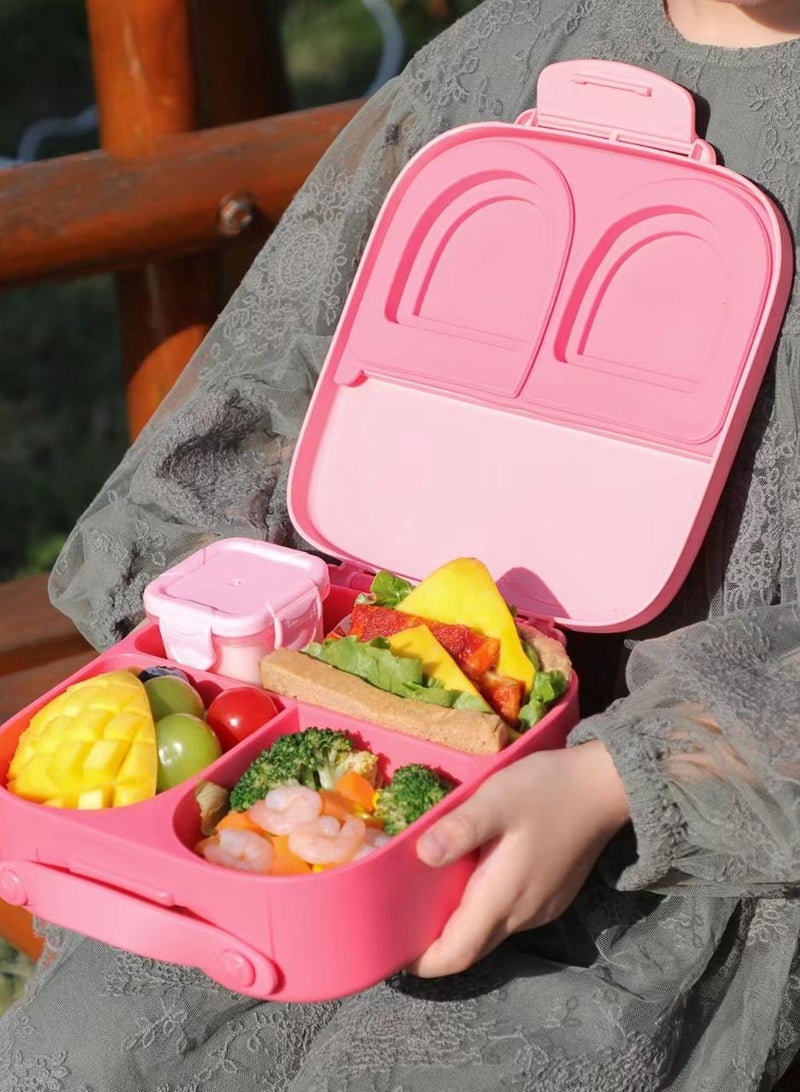 Children's Food Bowl Lunch Box Set Portable Tableware-Pink