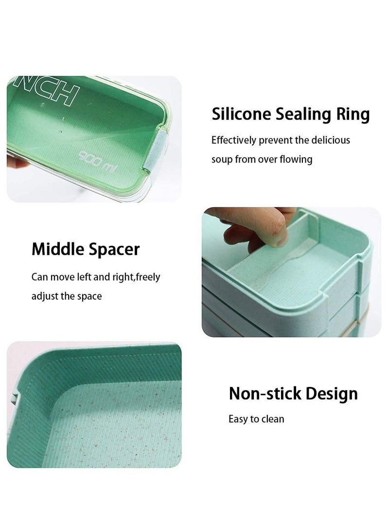 27 PCs Bento Box Lunch Kit, Stackable 3-in-1 Compartment Japanese Set w/ Soup Cup Sauce Can, Spoon Fork, Cake Cups, Fruit Picks, Snack Bags, Leakproof Container for kids and Adults