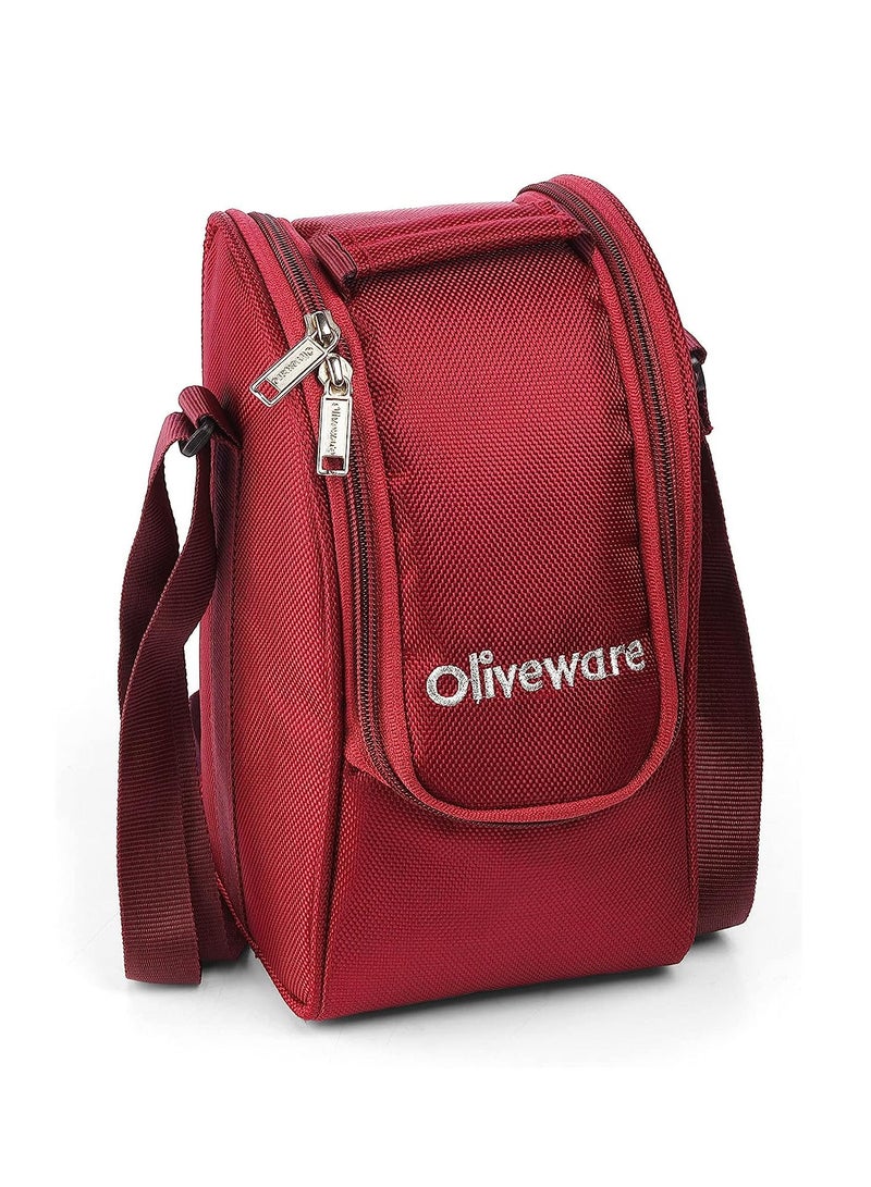 Executive Micro Safe Lunch Box | 3 Stainless Steel Containers | Microwave Safe | Insulated Fabric Bag | Leak Proof | Full Meal (Red)