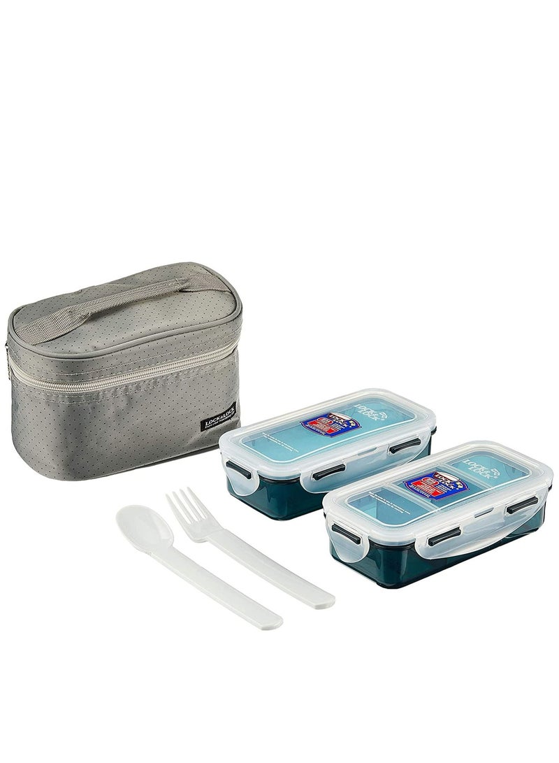 LocknLock 2PC Insulated Lunch Bag Set - Grey, Airtight and BPA-Free Containers