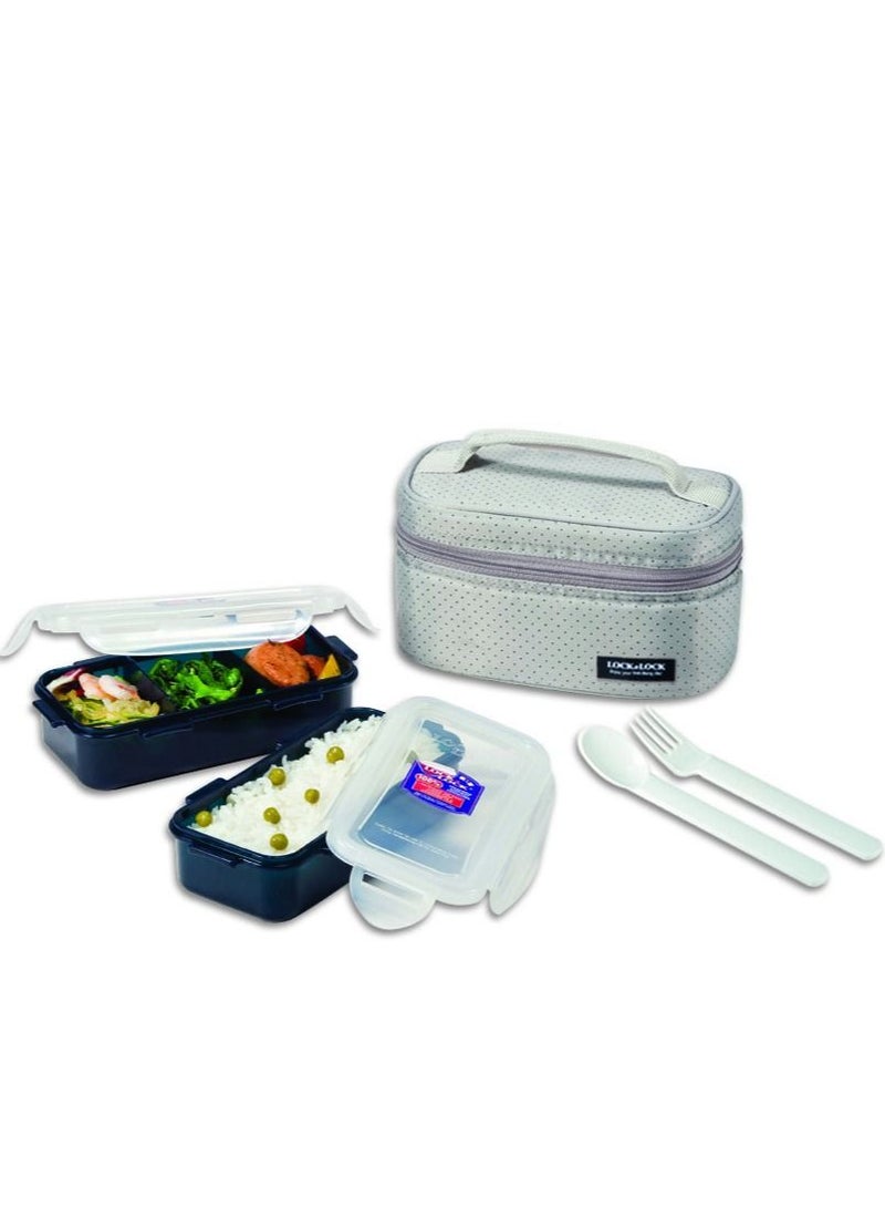 LocknLock 2PC Insulated Lunch Bag Set - Grey, Airtight and BPA-Free Containers