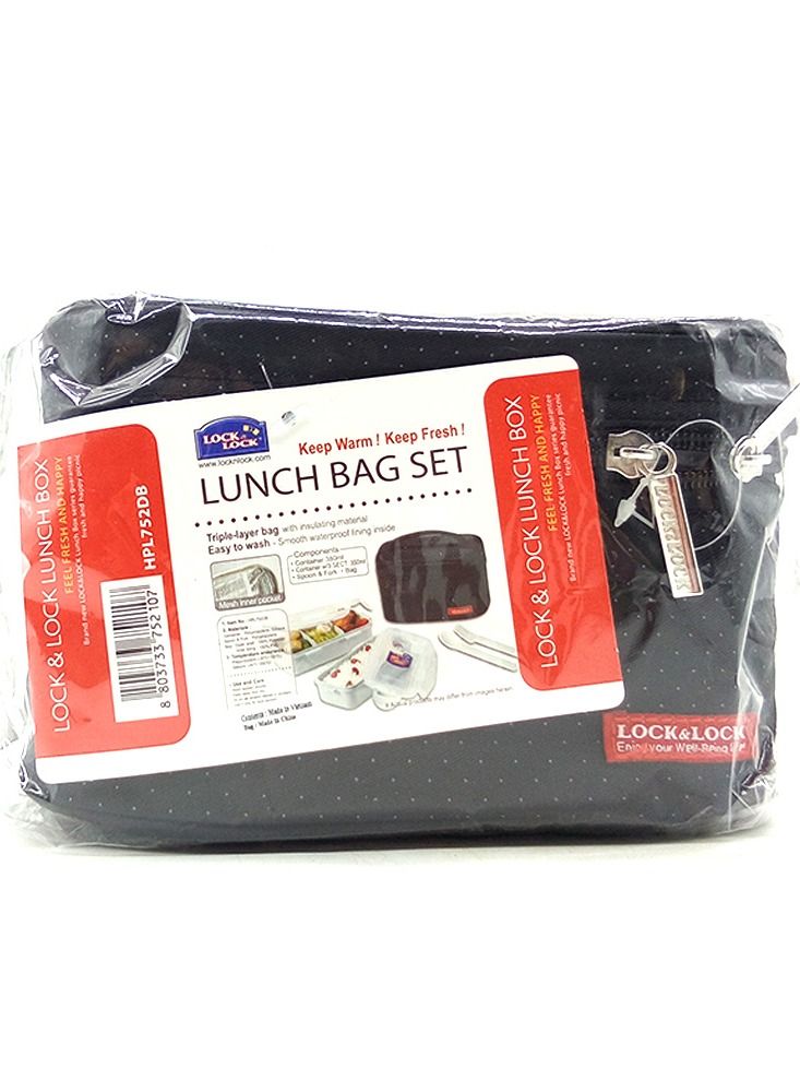 LocknLock 2PC Insulated Lunch Bag Set - Black, Airtight and BPA-Free Containers