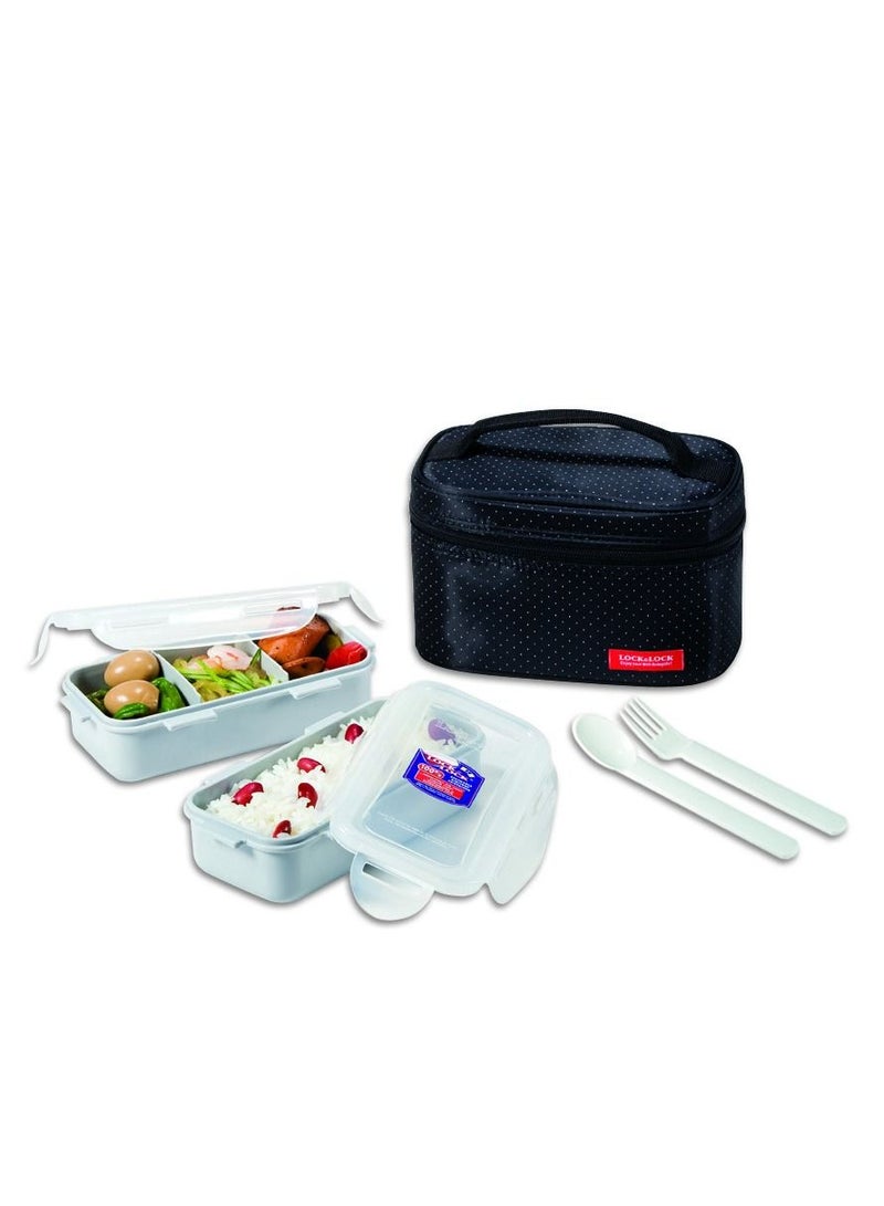 LocknLock 2PC Insulated Lunch Bag Set - Black, Airtight and BPA-Free Containers