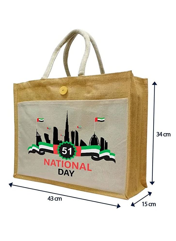 Jute bags with Canvas pocket printed for celebrating 51years of the UAE National day (Design 6)