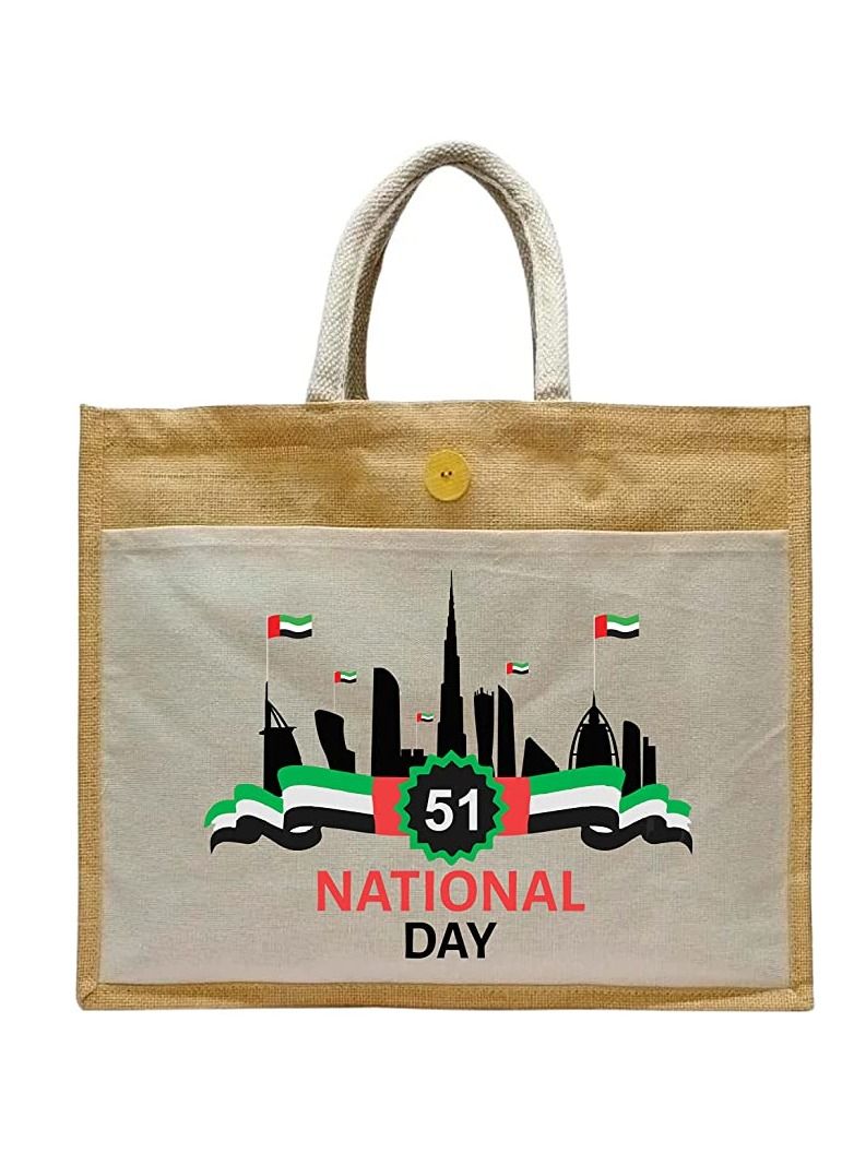 Jute bags with Canvas pocket printed for celebrating 51years of the UAE National day (Design 6)