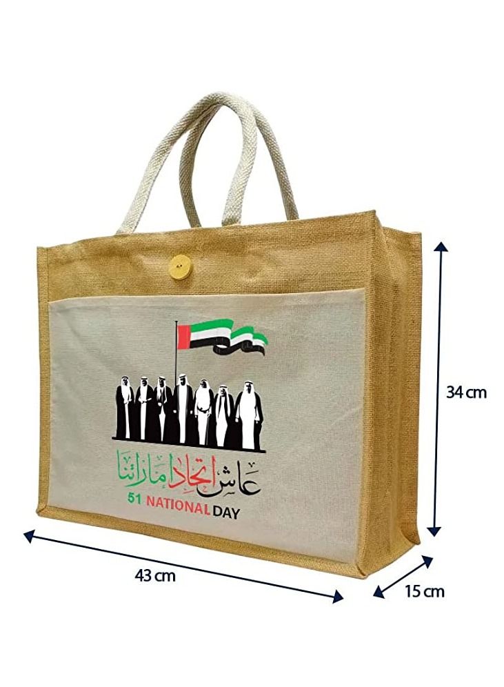 Jute bags with Canvas pocket printed for celebrating 51years of the UAE National day (Design 10)