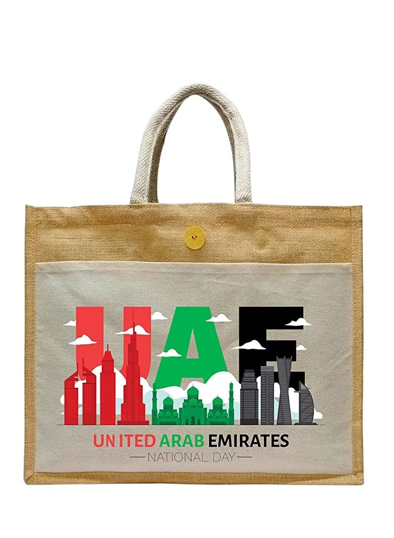 Jute bags with Canvas pocket printed for celebrating 51years of the UAE National day (Design 8)