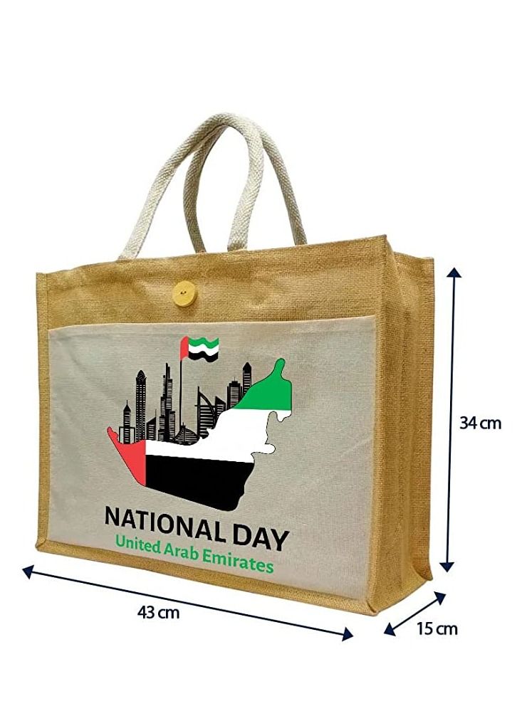 Jute bags with Canvas pocket printed for celebrating 51years of the UAE National day (Design 3)