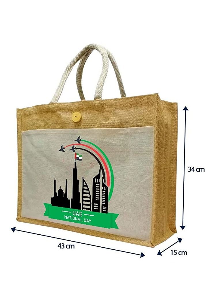 Jute bags with Canvas pocket printed for celebrating 51years of the UAE National day (Design 1)