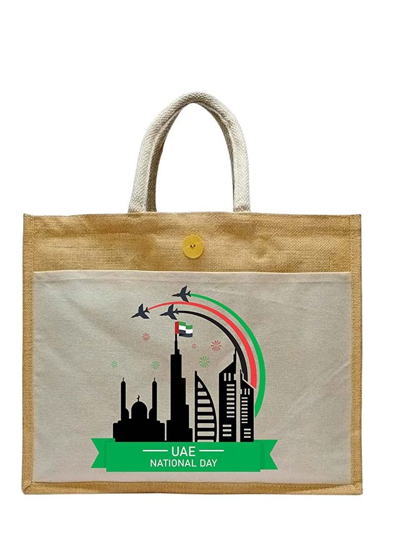 Jute bags with Canvas pocket printed for celebrating 51years of the UAE National day (Design 1)