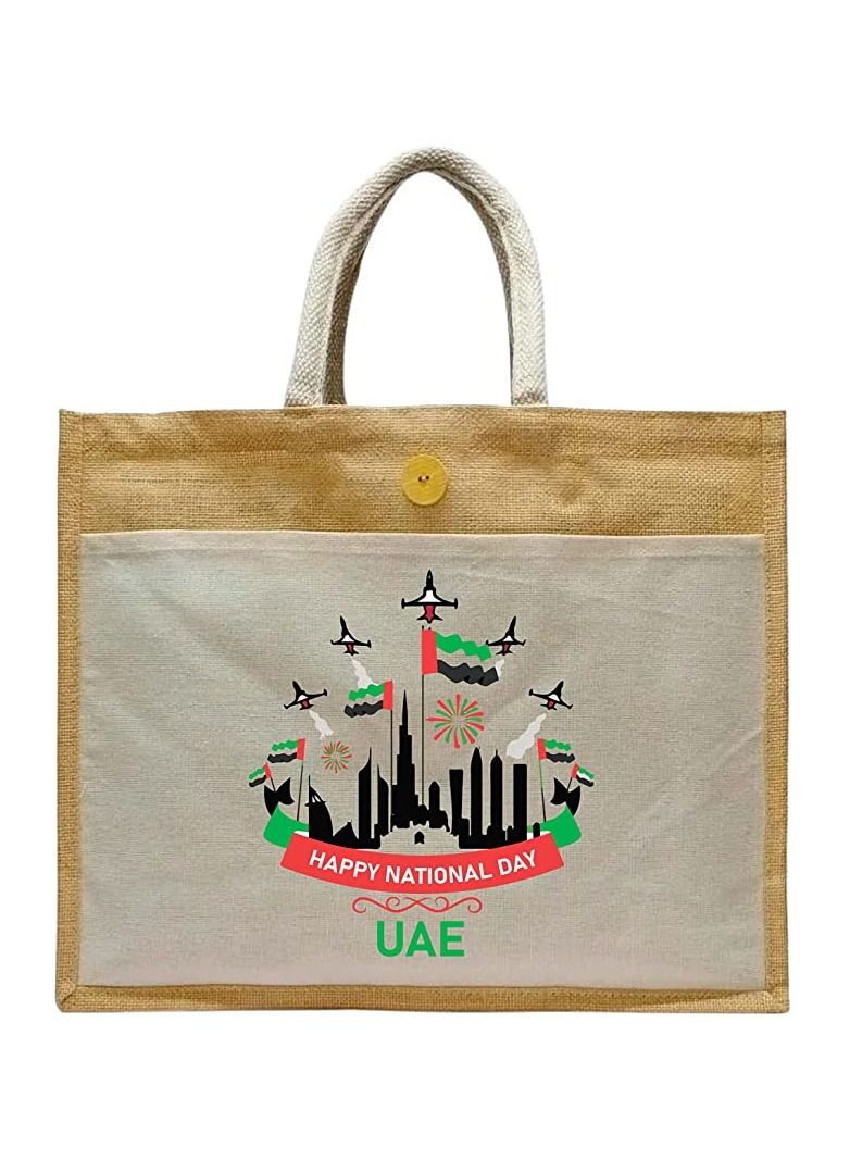 Jute bags with Canvas pocket printed for celebrating 51years of the UAE National day (Design 7)