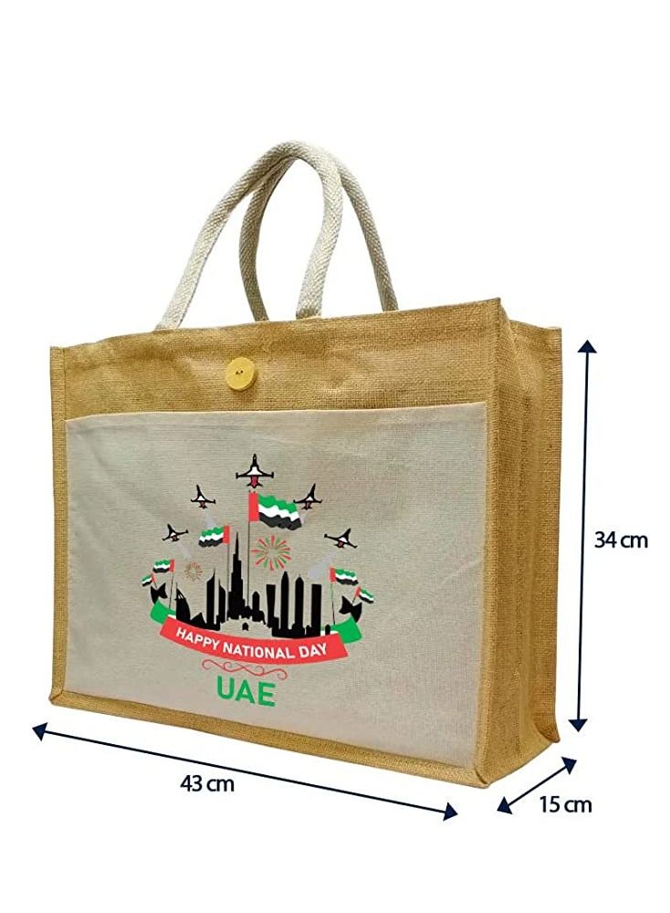 Jute bags with Canvas pocket printed for celebrating 51years of the UAE National day (Design 7)