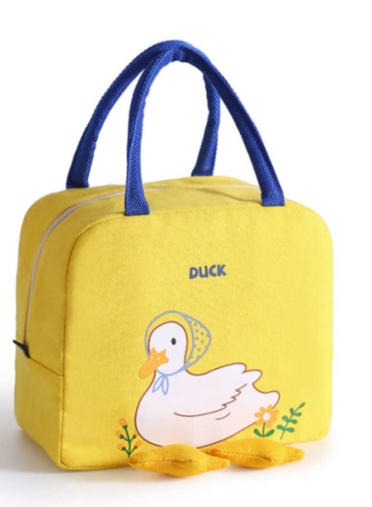Lunch Bag, with Wide Open Insulated Cooler, Reusable Thermal Tote, Leak-Proof Cute Duck Hand Meal Bag for School, Work, Kids, Yellow