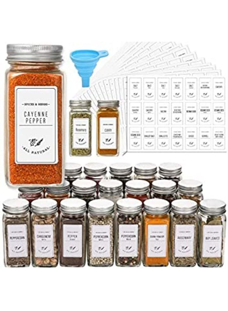 24 Pcs Glass Spice Jars with White Printed Spice Labels And Airtight